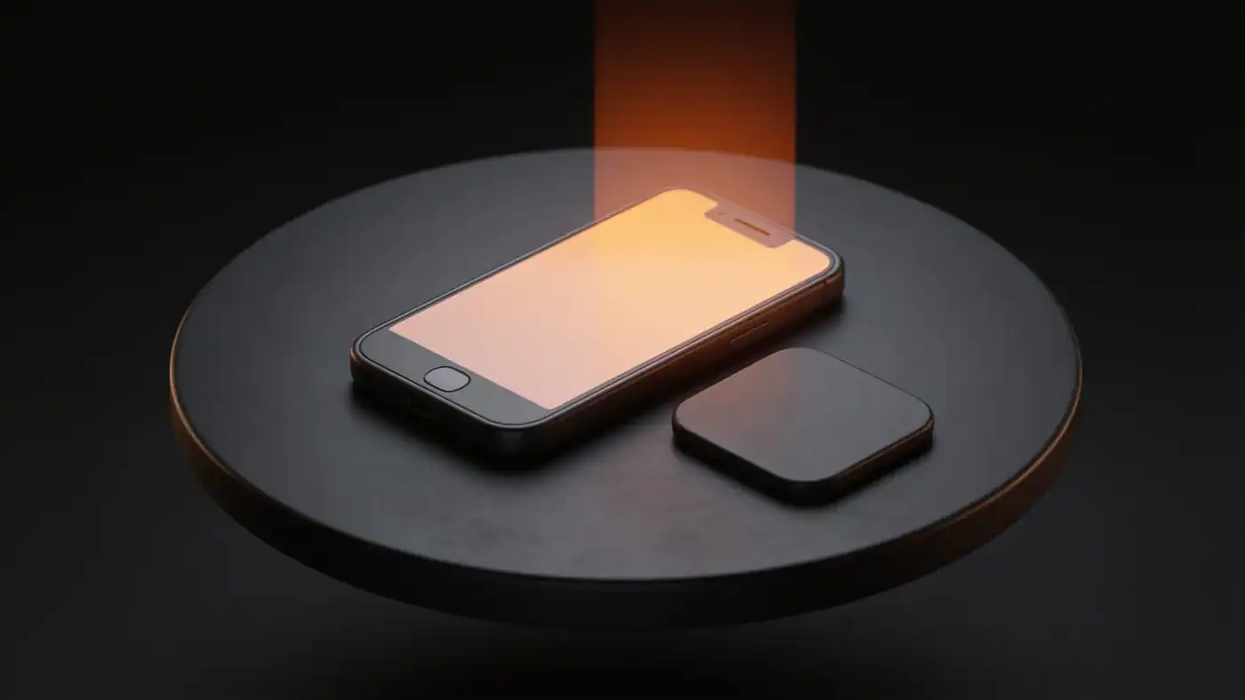 A dark 3D phone casting an orange glow onto a second panel, representing reviews being copied and saved elsewhere