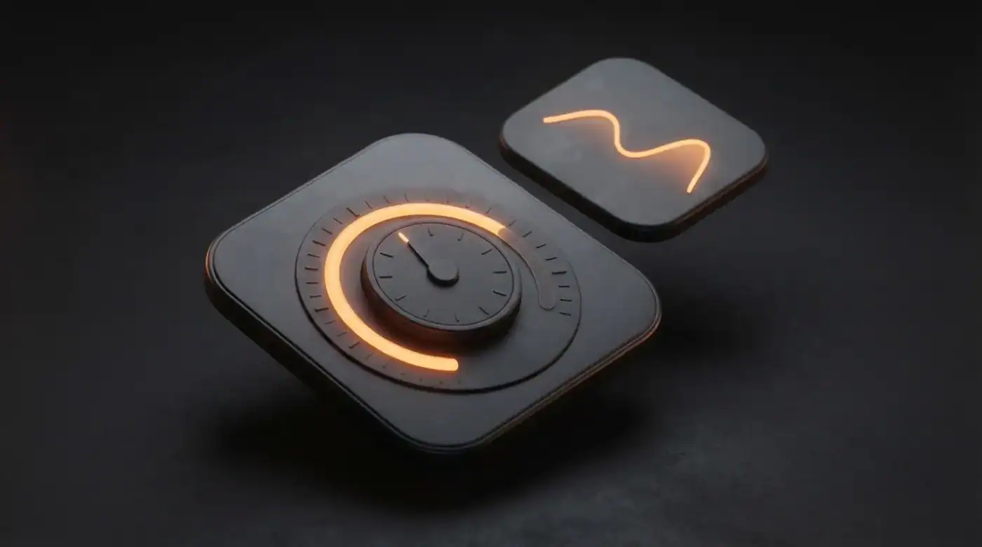 A dark 3D HVAC dial ringed in glowing orange beside a panel charting the seasonal demand curve