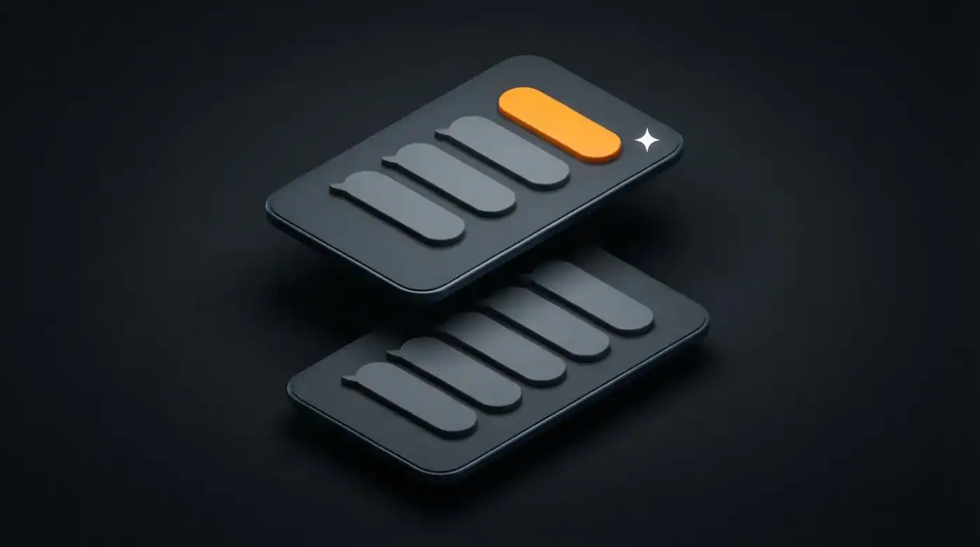 A dark 3D message list with one reply lit as a glowing orange bubble, showing an instant automated response to a lead